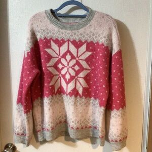 LOFT Pink and Cream Patterned Sweater